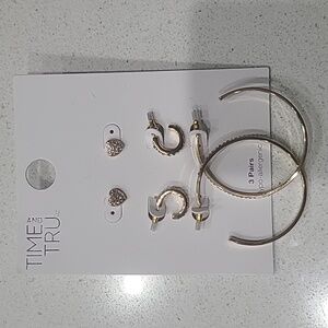Time and Tru Gold and Pave Crystal Earring Set 3 Pairs